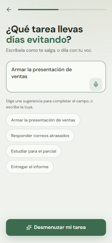 Captura de AVANZA: la pantalla donde pegas la tarea que evitas
