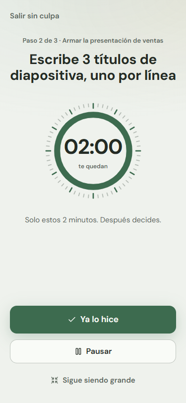 Captura de AVANZA: el paso de 2 minutos en curso con temporizador
